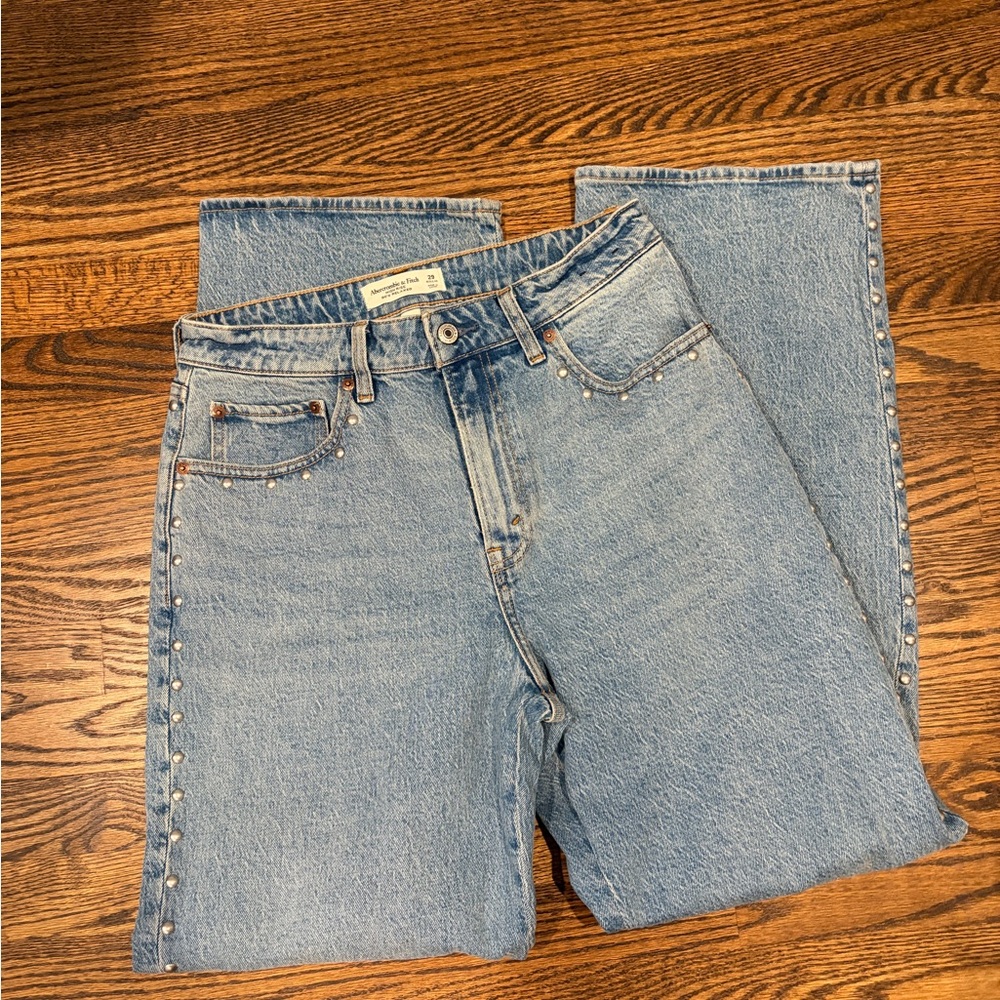 Abercrombie High-Rise Light Blue Studded Women's Jeans - Picture 4 of 6